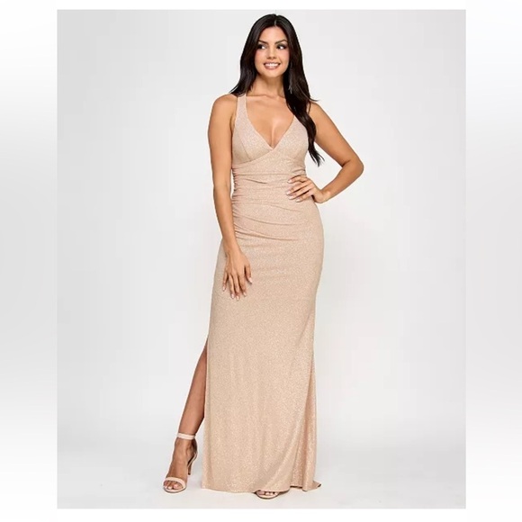 B Darlin
Juniors' Glitter-Knit Back-Tie V-Neck Gown - Picture 1 of 4